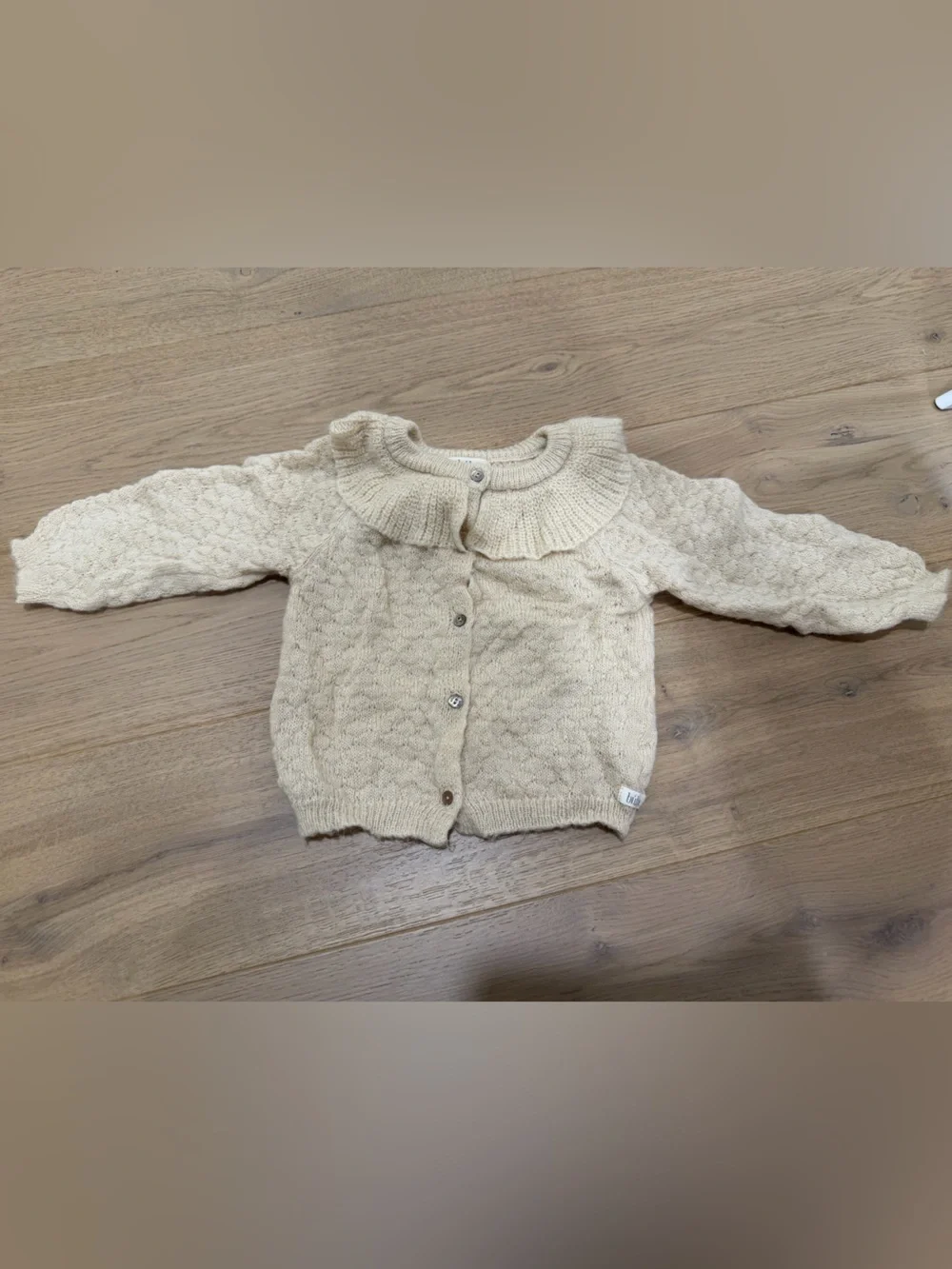 Buho Cream Knit Baby Cardigan with Ruffle Collar